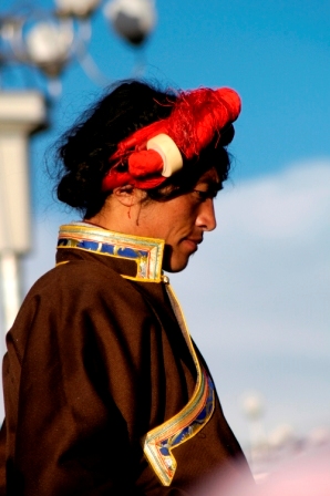 Traditionally dress Tibetan man