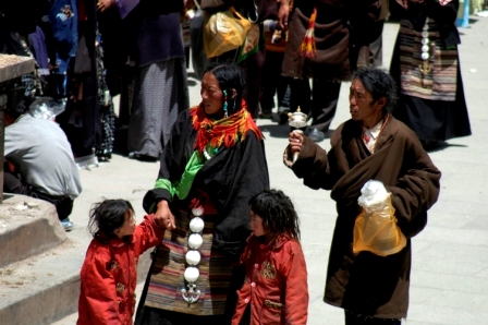 Tibetan family around the Jokhang temple