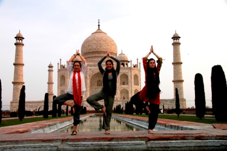 Agra, India, 2008. Bored of the typical pictures with the Taj Mahal, why not the tree asana?